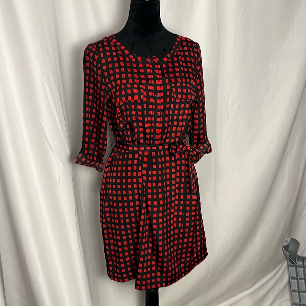 NWOT Gap black and red checked dress XS 3/4 sleeve Midi